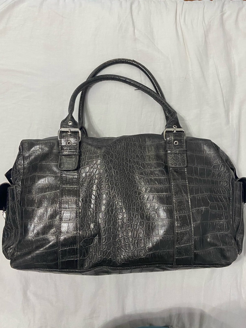 Silver-grey Faux Crocodile Skin Duffle Bag